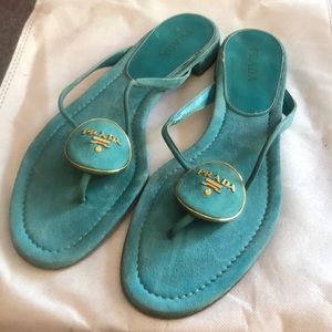 Prada blue suede thong sandals